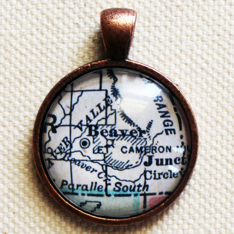 Beaver Utah Vintage Map Pendant