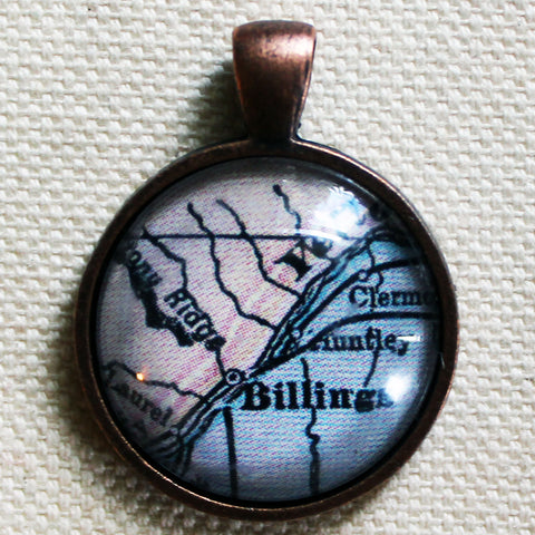 Billings Montana Antique Vintage Map Pendant