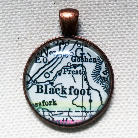 Blackfoot Idaho Vintage Map Pendant