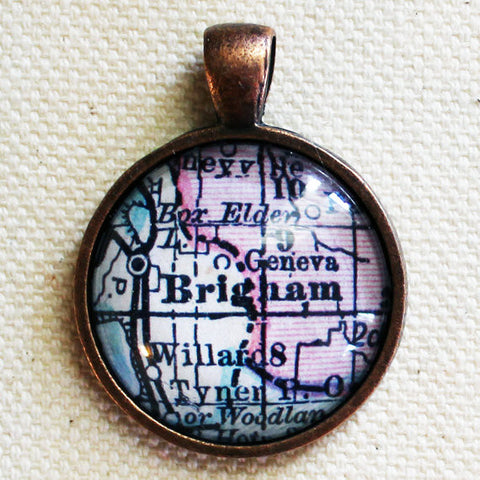 Brigham City Utah Vintage Map Pendant