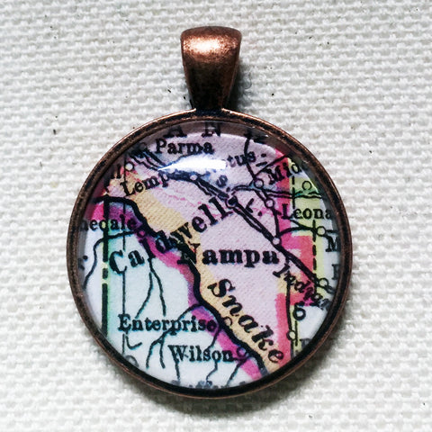 Caldwell-Nampa Idaho Vintage Map Pendant