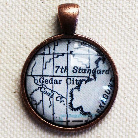 Cedar City Utah Vintage Map Pendant