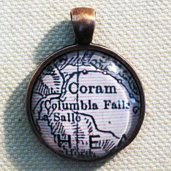 Columbia Falls Montana Vintage Map Pendant