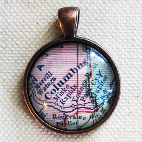 Columbus Montana Vintage Map Pendant