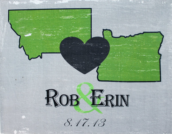 Custom Anniversary Canvas with Barnwood Frame - Two State