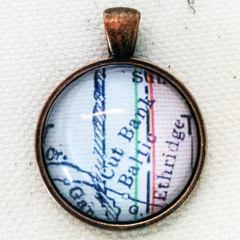 Cut Bank Montana Vintage Map Pendant