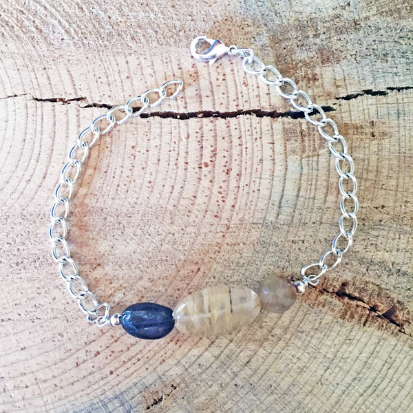 Silver Leaf Necklace with Quartz and Iolite Accents