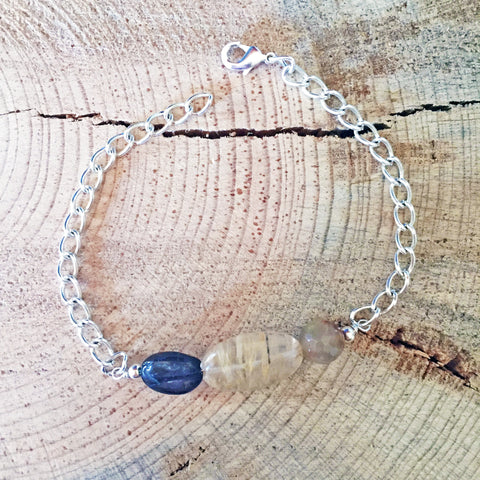 Silver Bracelet with Quartz and Iolite Accents