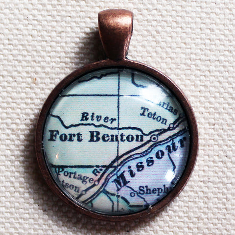 Fort Benton Montana Vintage Map Pendant