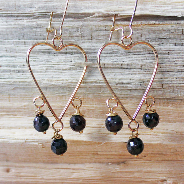 Heart Chandelier Earrings with Garnet