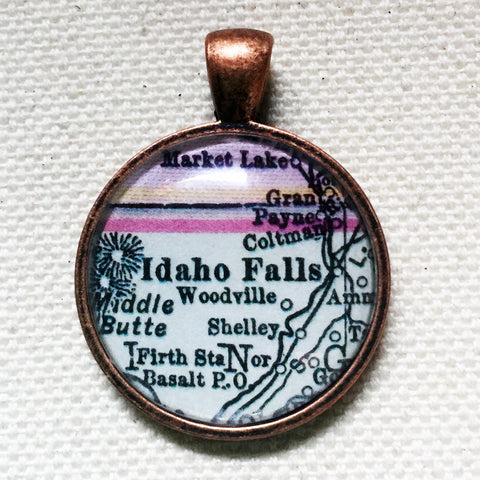 Idaho Falls Idaho Vintage Map Pendant