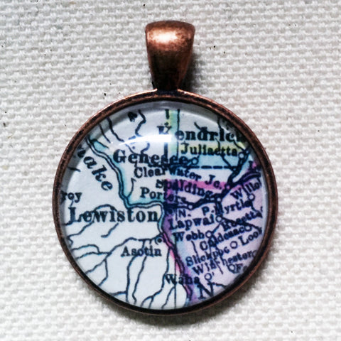 Lewiston Idaho Vintage Map Pendant