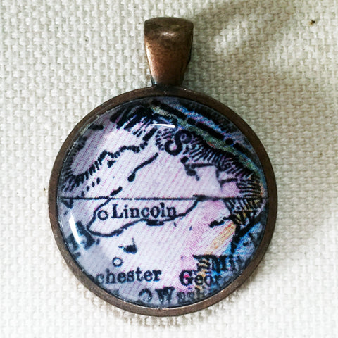Lincoln Montana Vintage Map Pendant