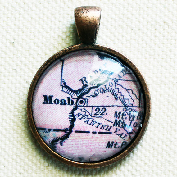 Moab Utah Vintage Map Pendant