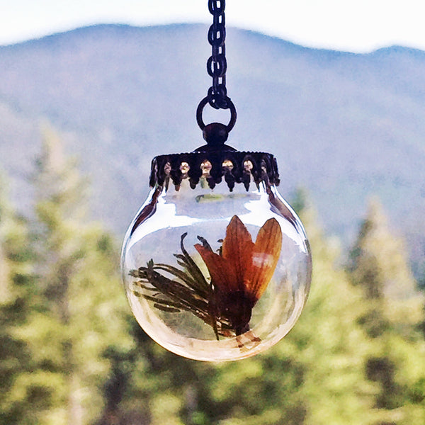 Montana Wildflower and Pine Terrarium Necklace