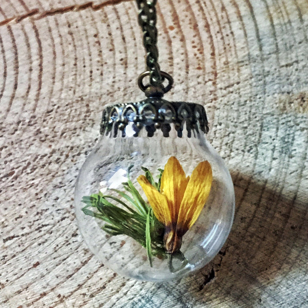 Montana Wildflower and Pine Terrarium Necklace