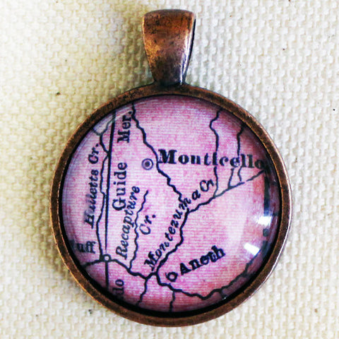 Monticello Utah Vintage Map Pendant