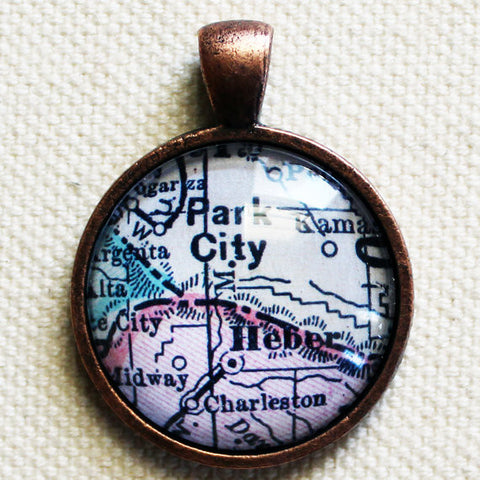 Park City-Heber Utah Vintage Map Pendant