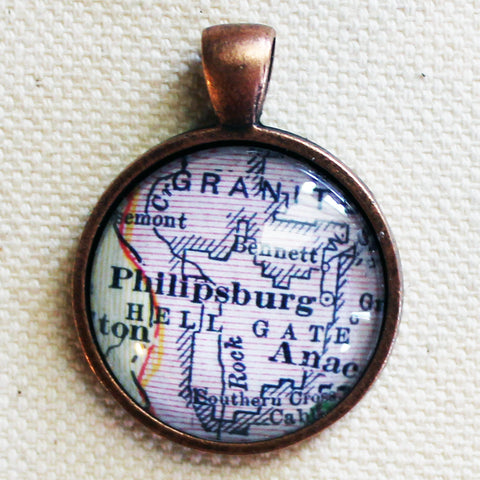 Philipsburg Montana Vintage Map Pendant