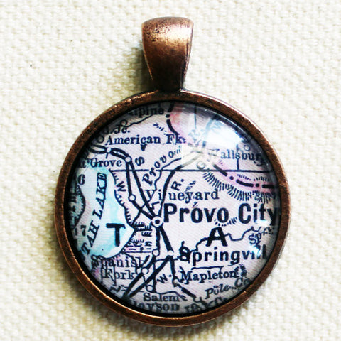 Provo Utah Vintage Map Pendant