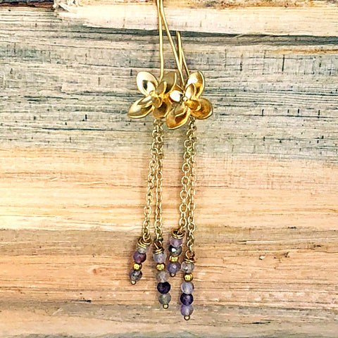 Flower Dangle Earrings with Rutilated Quartz