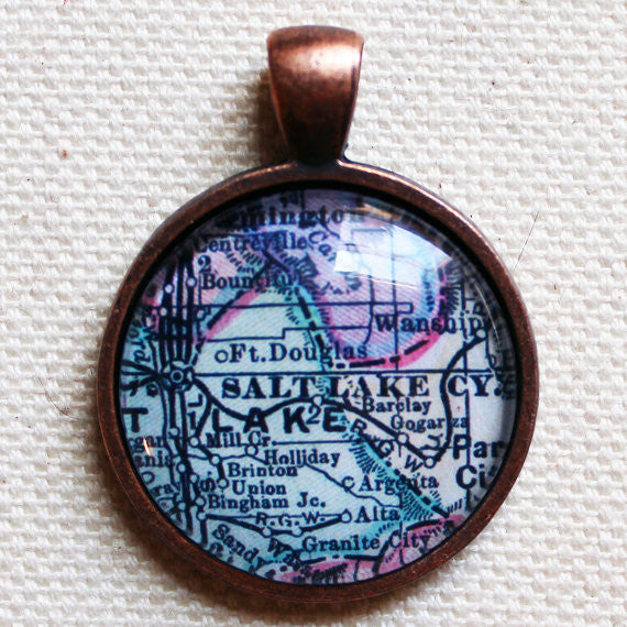 Salt Lake City Utah Vintage Map Pendant