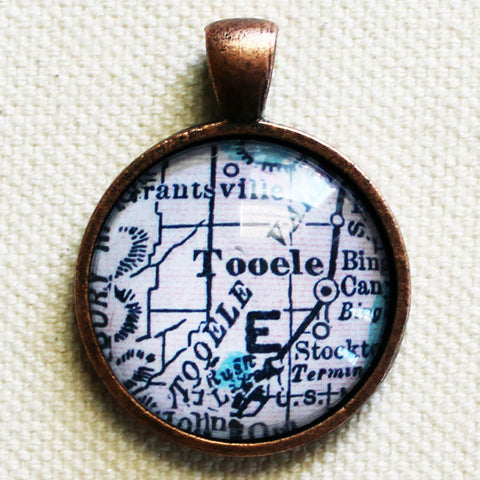 Tooele Utah Vintage Map Pendant