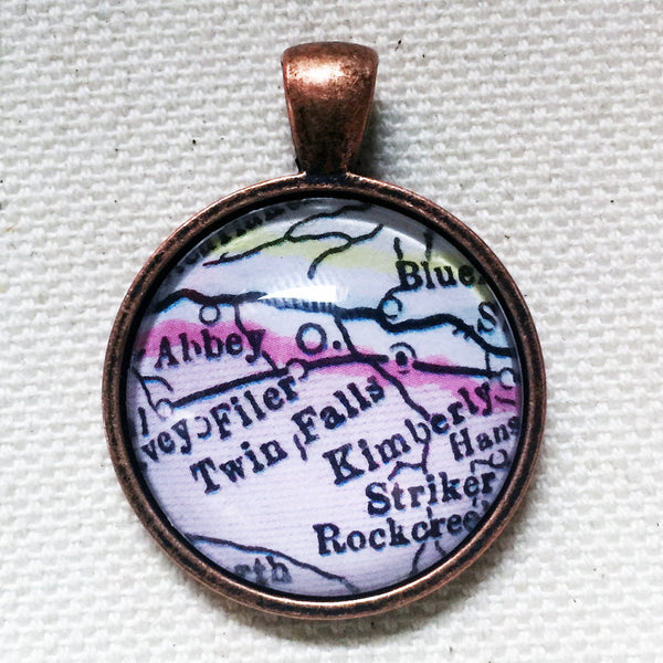 Twin Falls Idaho Vintage Map Pendant