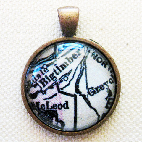 Big Timber Montana Antique Vintage Map Pendant