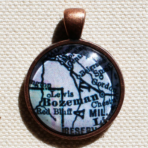 Bozeman Montana Antique Vintage Map Pendant