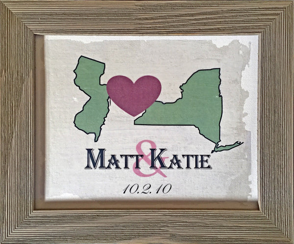 Custom Anniversary Canvas with Barnwood Frame - Two State