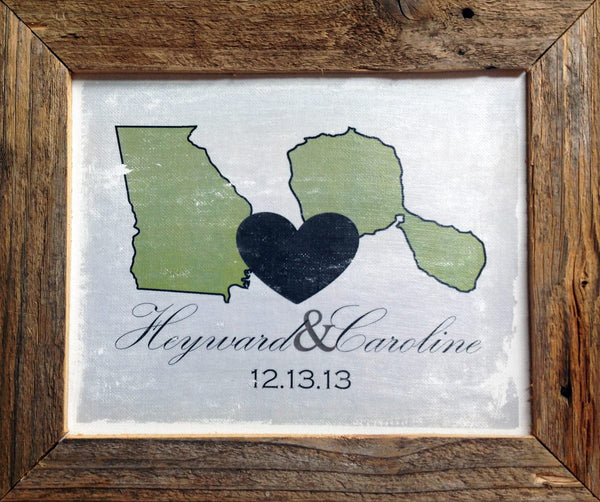 Custom Anniversary Canvas with Barnwood Frame - Two State