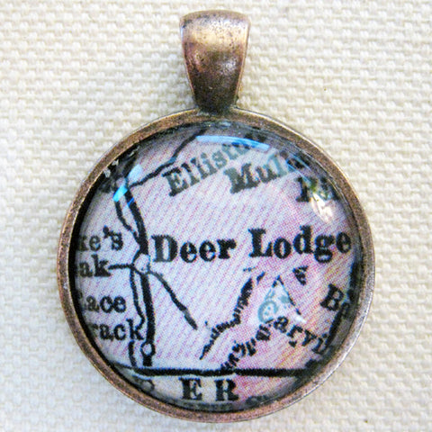 Deer Lodge Montana Vintage Map Pendant