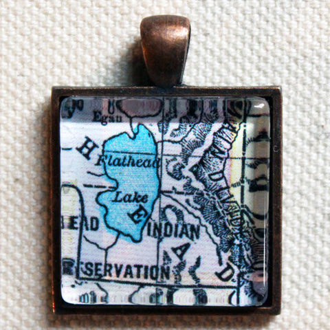 Flathead Lake Montana Vintage Map Pendant