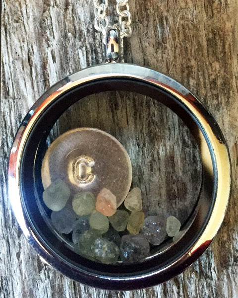 Montana Sapphire Floating Locket with Monogrammed or Montana-Stamped Disc