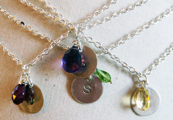 Custom Initial Necklace with Birthstone Briolette