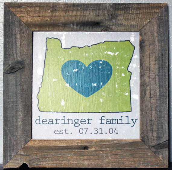 Custom Anniversary Canvas with Barnwood Frame - One State