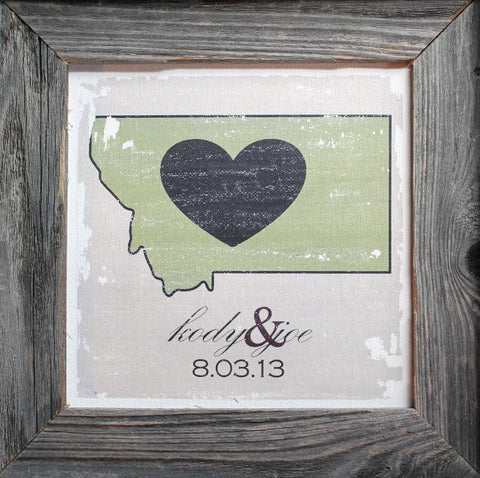 Custom Montana LOVE Anniversary Canvas with Barnwood Frame