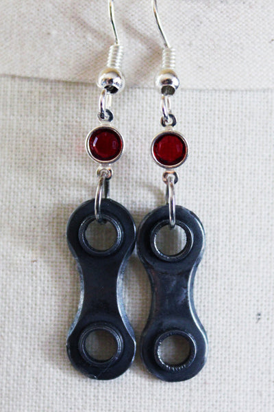 Upcycled Bicycle Chain Earrings with Vintage Swarovski Crystals