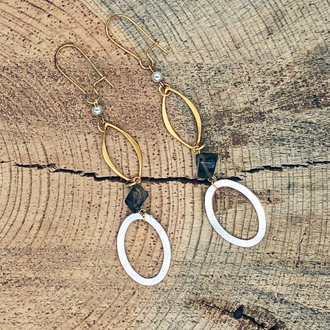 Mixed-metal Earrings with Smoky Quartz