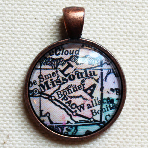 Missoula Montana Vintage Map Pendant