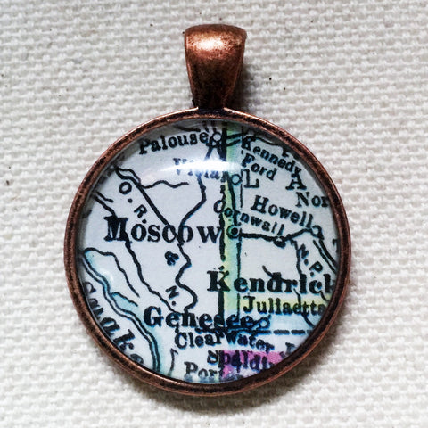 Moscow Idaho Vintage Map Pendant