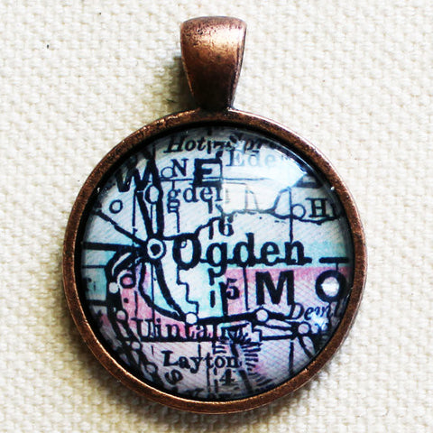 Ogden Utah Vintage Map Pendant