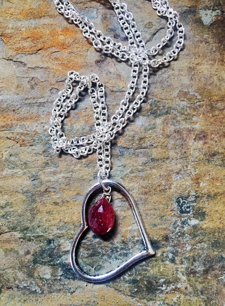 Custom Open Heart Necklace with Gemstone Briolette