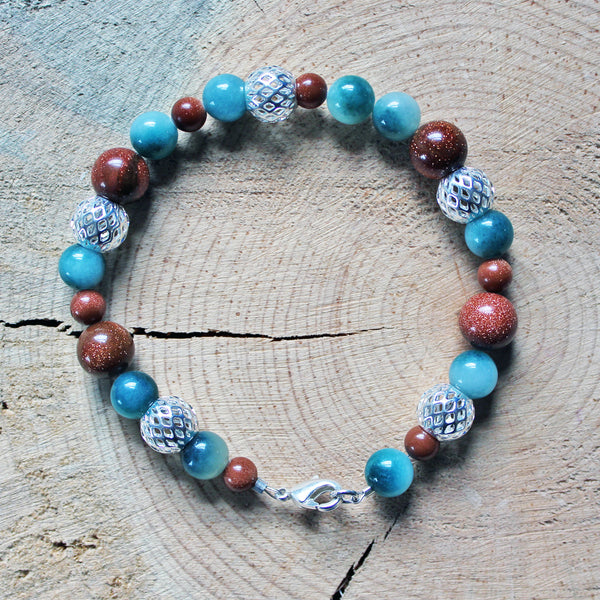 Gold Sandstone and Caribbean Sea Green Jade Beaded Bracelet